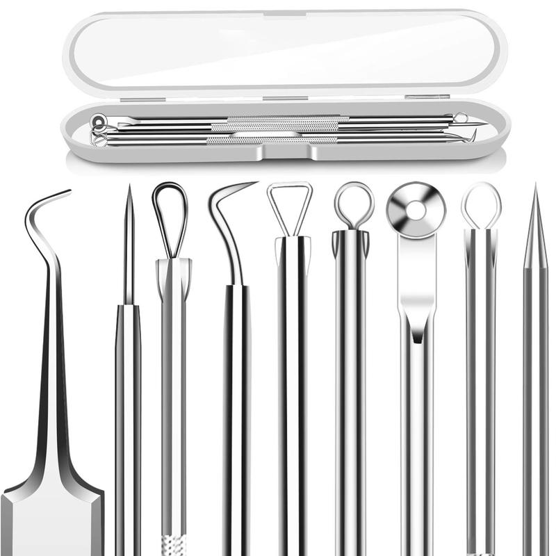 5PCS Blackhead Remover Comedone Extractor, Curved Blackhead Tweezers Kit, Professional Stainless Pimple Acne Blemish Removal Tools Kit