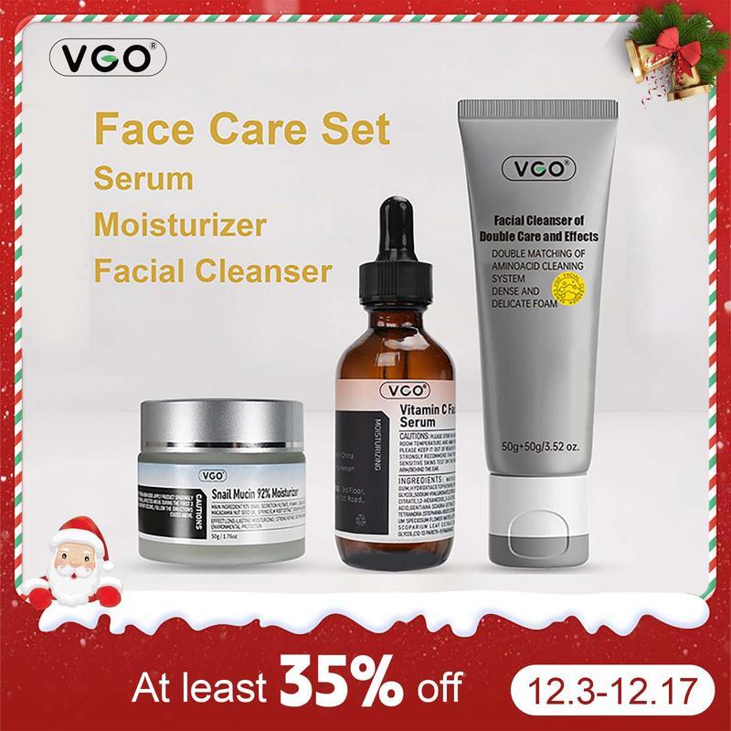 VGO-Vitamin C Serum, Moisturizer, and Facial Cleanser Set Cleansing Moisturizing Suitable for sensitive skin  Gentle vitamin  c Moisture Skincare Acne Charcoal vitamin c serum Coconut Cream