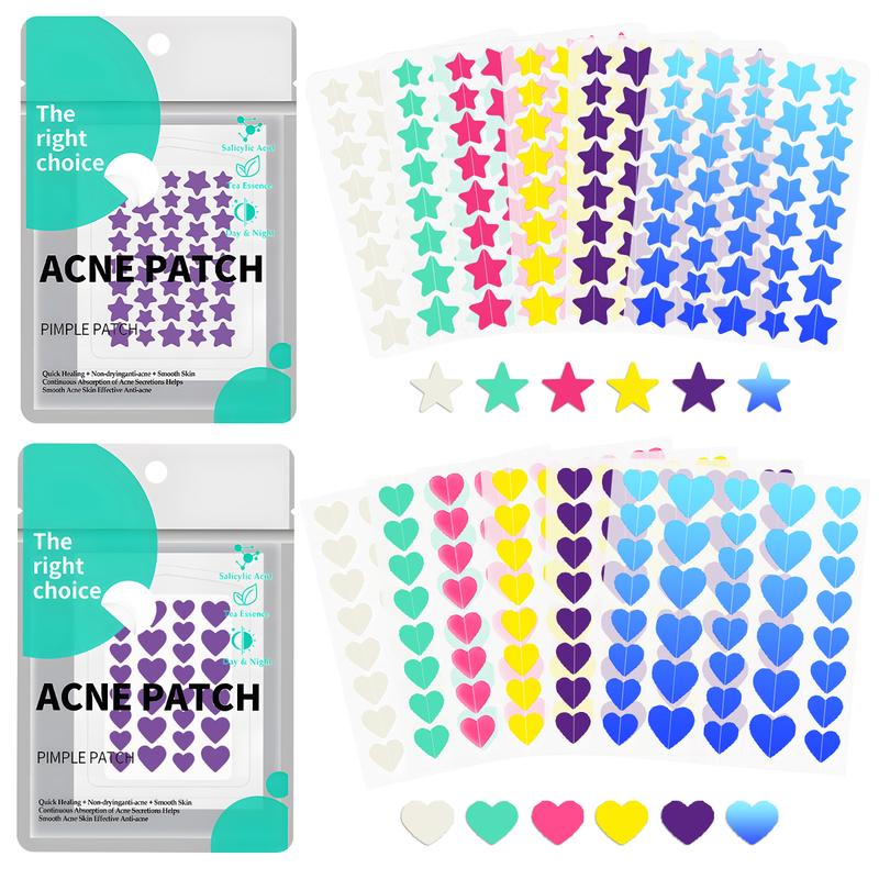 Hydrocolloid Acne Patches for Face - 2 Sizes (240pcs Star Patch, 216pcs Love Patch) Witch Hazel & Tea Tree Oil - Skincare for Skin Repair