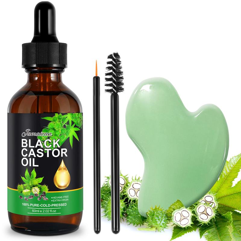 Black Castor Oil with Scraping Board, 1 Set Multifunctional Moisturizing Hair Care Essential Oil, Hair Care & Styling Product for Women & Men