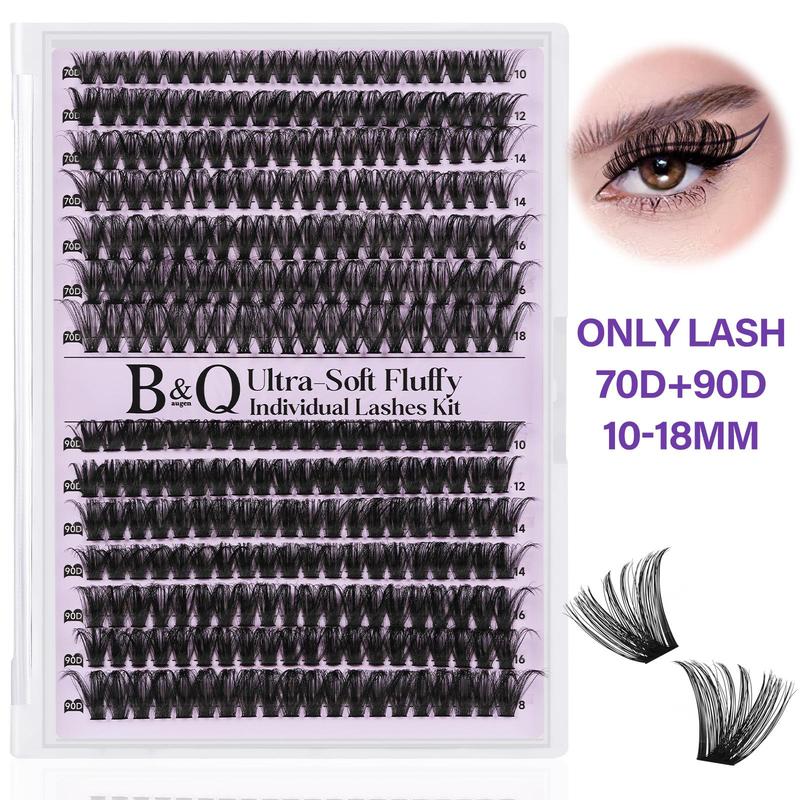 B&Q Lash Clusters Extension Kit, 70D+90D Individual Lashes, 280pcs Eyelash Clusters Kit, Supersoft D Curl Eyelash Clusters Extensions Kit, 10-18 Mixed Eyelash Extension, Wispy Volume Cluster Lashes Kit DIY at Home, Lash Extension Kit