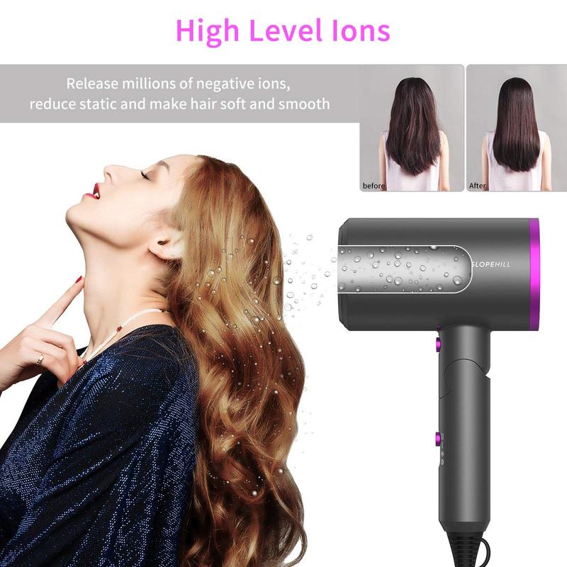 Foldable Ionic Hair Dryer,1800W Powerful Hot Cool Wind Blow Dryer, 3 Magnetic Attachments, ETL, UL and ALCI Safety Plug