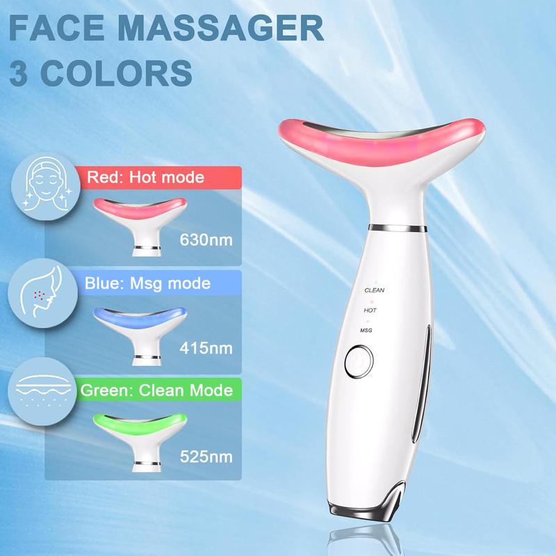 3 Color Beauty Neck Instrument, LED Facial Massager, Skin Care Face Massager, Face Sculpting Tool with Thermals, Vibration for Skin Care and Double Chin, Christmas & Winter & New Year Gift