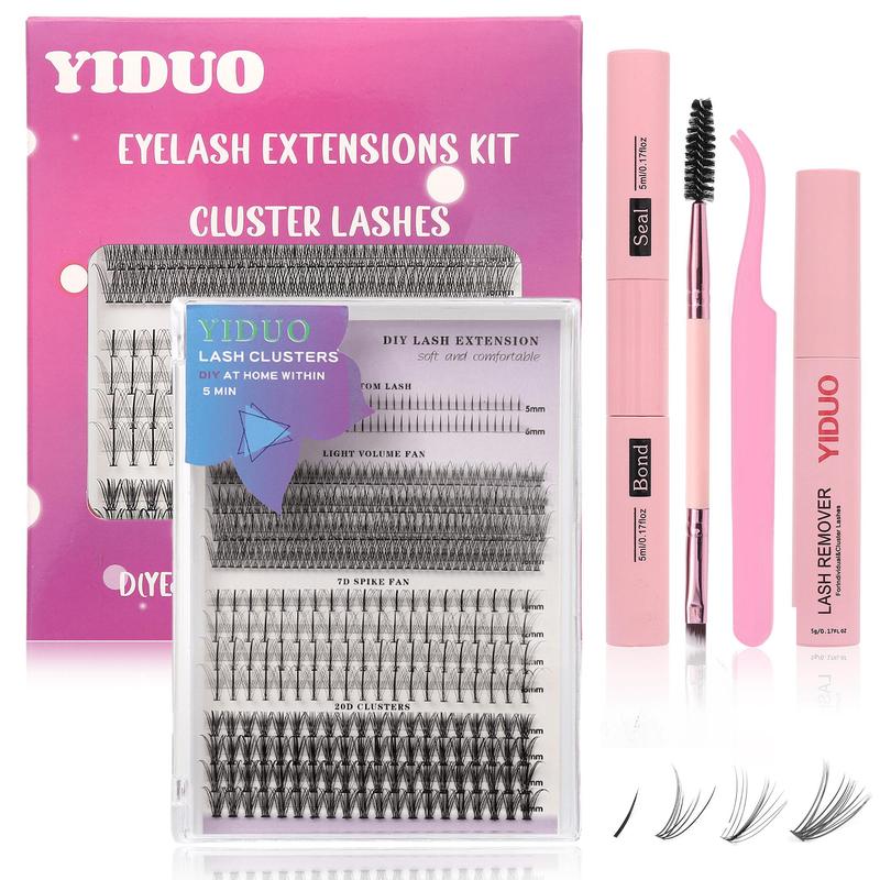 Individual Lashes Kit, 1 Box DIY Lash Extensions Eyelashes with Tweezers & Bond & Seal and Lash Remover, Curly Fake Lashes Set for Women Makeup, Lash Clusters, Lashes Extension Kit, Makeup Set, Christmas, Christmas Gift