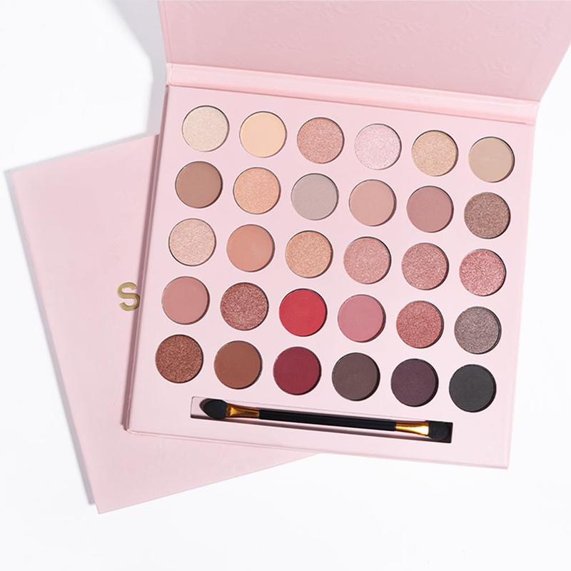 30 Colors Nude Champagne Gold Matte Shimmer Eyeshadow Palette with Brush for Eye Makeup, High Pigmented Pink Purple Brown Eye Shadow