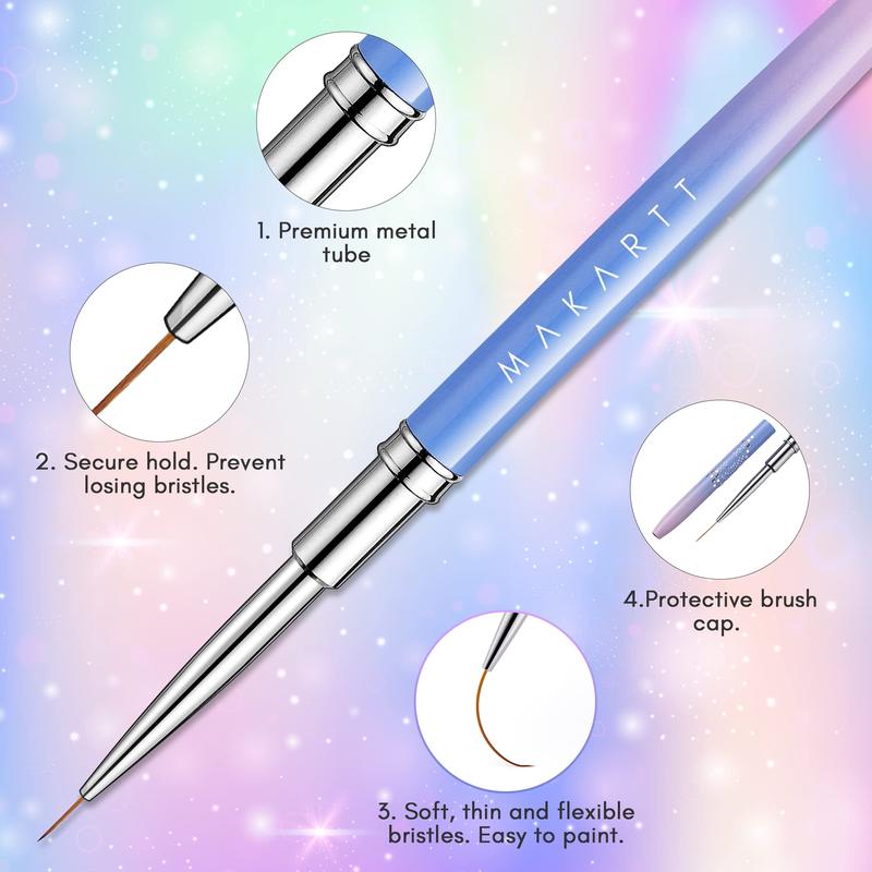 Makartt Nail Art Brushes,Liner for Nails, 5pcs, 7 9 11 15 25mm, Easy Hold, Thin Nail Art Design Brush Detail Brush for Gel Polish Nail Paintings Different Lines 3D Nail Pattern French Tips Nail Tool Durable Nail Care