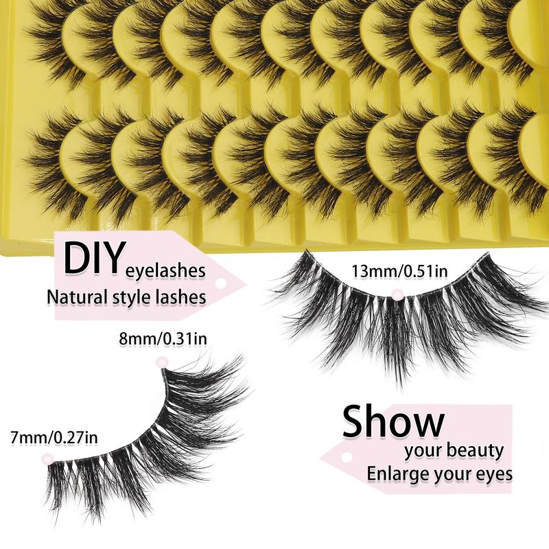 3D Natural Look False Eyelashes, 10 Pairs tray Wispy Faux Cluster Lashes, Volumized False Eyelashes for Women and Girls Eye Makeup Enhancement, Christmas Gift