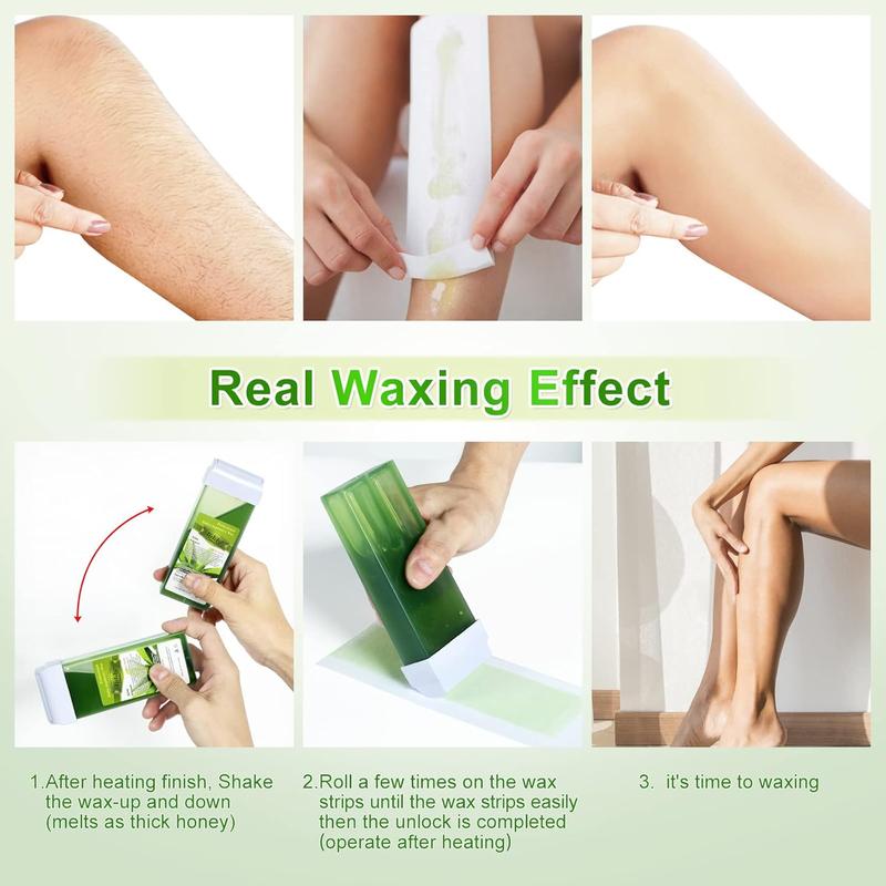 Hair Removal Wax, Wax Refill, Soft Wax Roller Cartridge for Roll on Waxing Kit, Aloe Depilatory Rolling Wax for Sensitive Skin, 4 Pack (14.1 OZ) Body Care Comfort