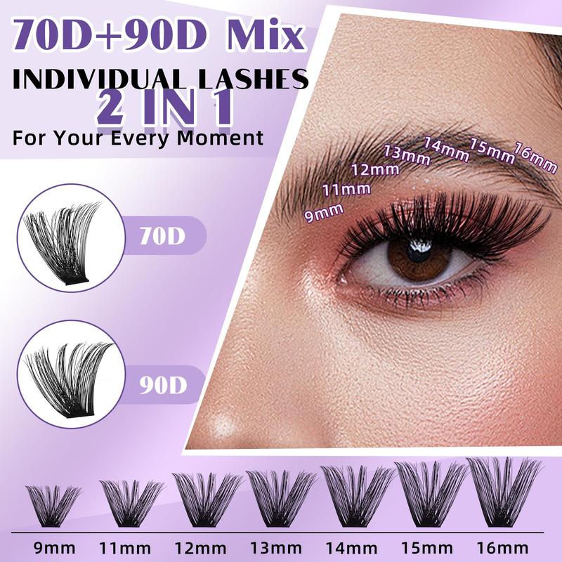 B&Q Lash Clusters Extension Kit, 70D+90D Individual Lashes, 280pcs Eyelash Clusters Kit, Supersoft D Curl Eyelash Clusters Extensions Kit, 10-18 Mixed Eyelash Extension, Wispy Volume Cluster Lashes Kit DIY at Home, Lash Extension Kit