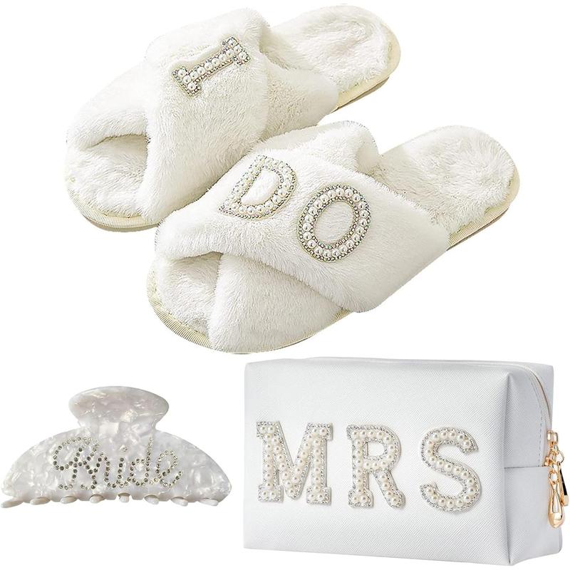 Bride To Be Gift Set Bride Makeup Bag I Do Bride Slippers Bride Robe Bride Hair Clip Bride Gifts Wedding Gifts