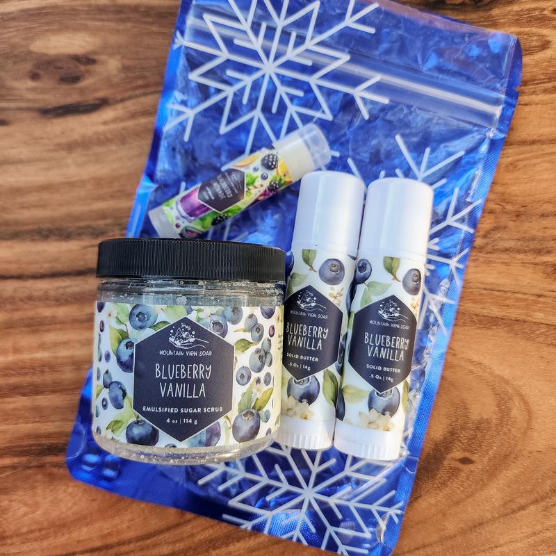 Bath & Body Gift Set - Two Solid Body Butter Sticks, One Scrub, One Lip Balm