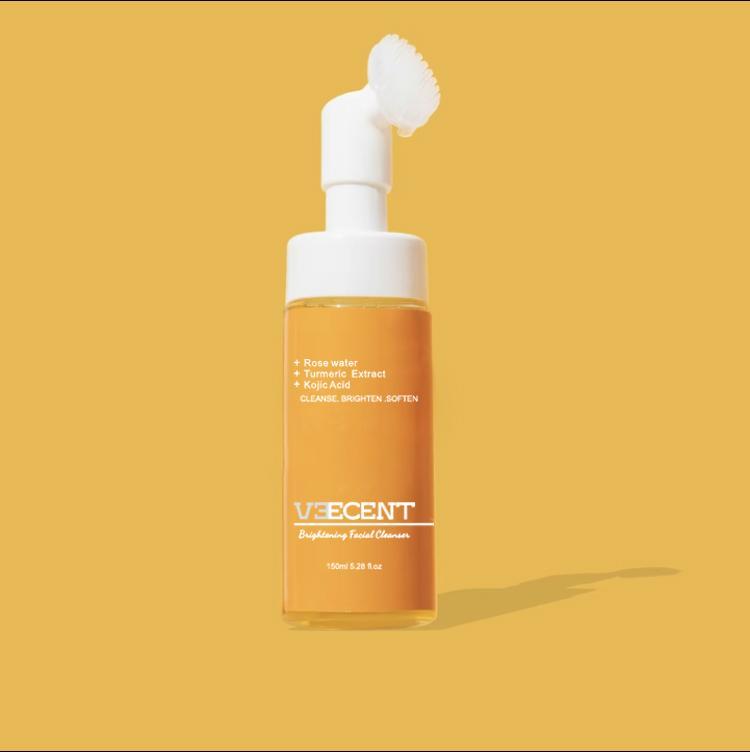 NEW - Veecent 150ml Turmeric + Kojic Acid Foaming Facial Cleanser + Silicone Brush Cleansing Skincare