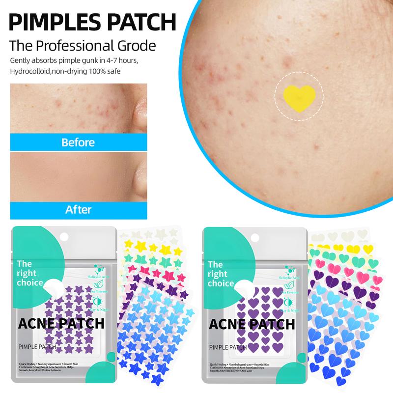 Hydrocolloid Acne Patches for Face - 2 Sizes (240pcs Star Patch, 216pcs Love Patch) Witch Hazel & Tea Tree Oil - Skincare for Skin Repair