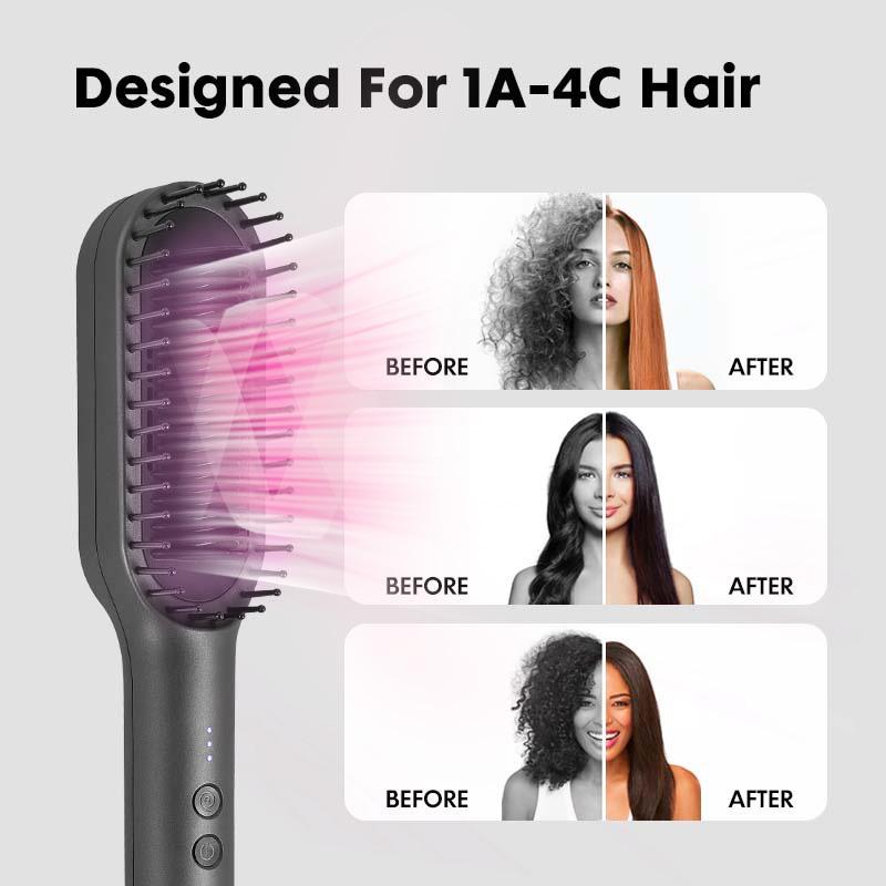 DOMIDO AURO-Hair Straightener Brush 2.0 Blow Dryer Brush 2 in 1 Fast Heat Up Straightening Brush Professional Hair Styling Tool