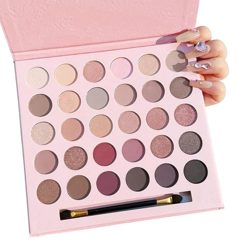 30 Colors Nude Champagne Gold Matte Shimmer Eyeshadow Palette with Brush for Eye Makeup, High Pigmented Pink Purple Brown Eye Shadow