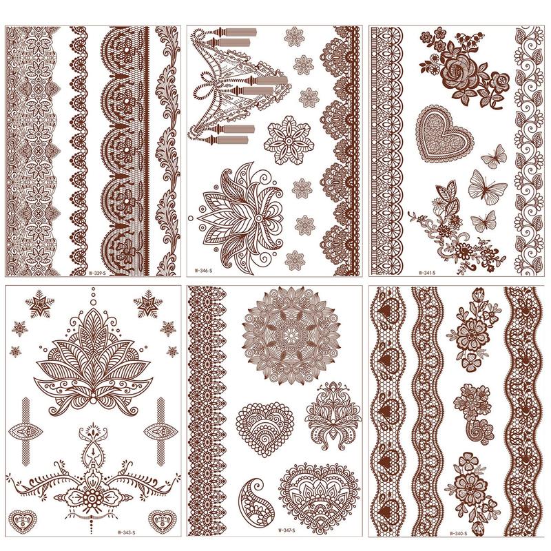 Henna Tattoos, Henna Temporary Tattoos Brown Waterproof Tattoo stickers for Women Wedding Party Festivals, & Parties Decoration Suppliers 6Sheets…