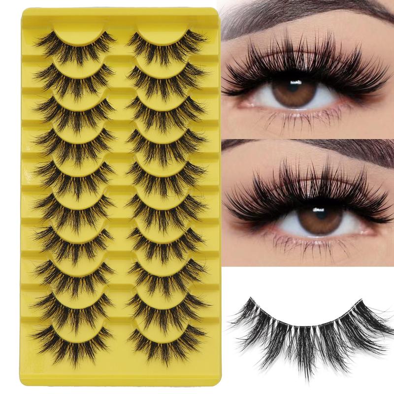 3D Natural Look False Eyelashes, 10 Pairs tray Wispy Faux Cluster Lashes, Volumized False Eyelashes for Women and Girls Eye Makeup Enhancement, Christmas Gift