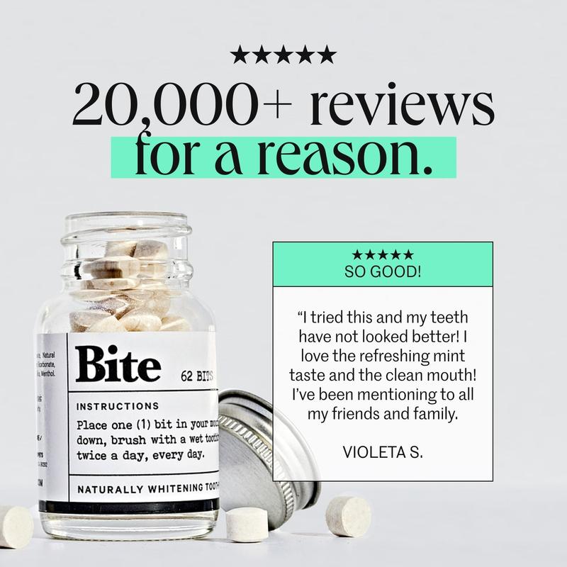 Bite Toothpaste Bits – Natural, Remineralizing, whitening Toothpaste Tablets with Nano-Hydroxyapatite, Zinc Citrate, and Xylitol As seen on Shark Tank