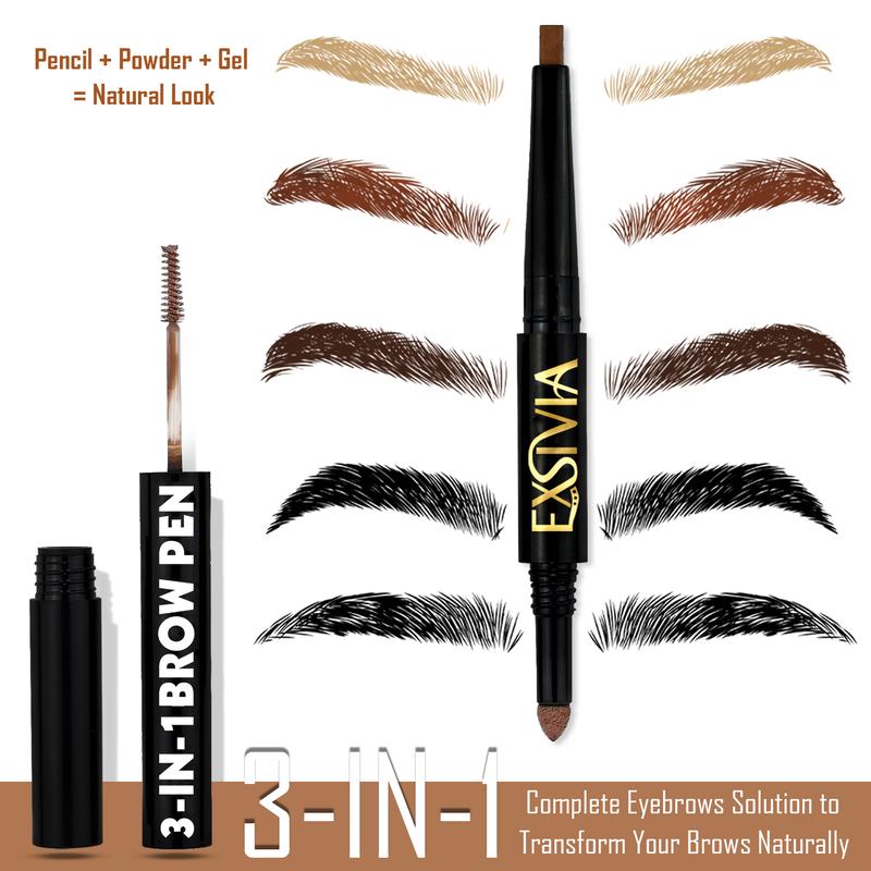 EXSIVIA 3-in-1 Eyebrow Pen Pencil, Powder & Gel - Complete Solution for Eyebrows Makeup Waterproof Brow Gel Color Tinted Cosmetic Gift