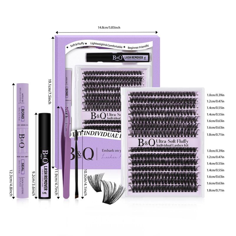 B&Q Lash Clusters Extension Kit, 70D+90D Individual Lashes, 280pcs Eyelash Clusters Kit, Supersoft D Curl Eyelash Clusters Extensions Kit, 10-18 Mixed Eyelash Extension, Wispy Volume Cluster Lashes Kit DIY at Home, Lash Extension Kit