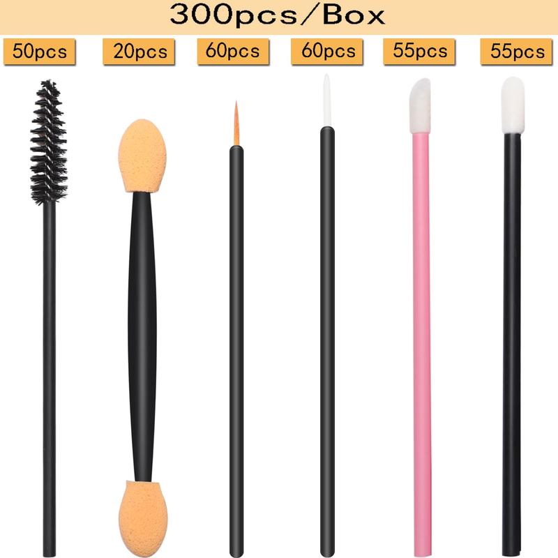 300pcs Disposable Makeup Tool Kit,Brow brush Mascara brush Lip Applicators Eyeshadow applicators Eye liner brush, Makeup Disposable Accessories With Organizer Box