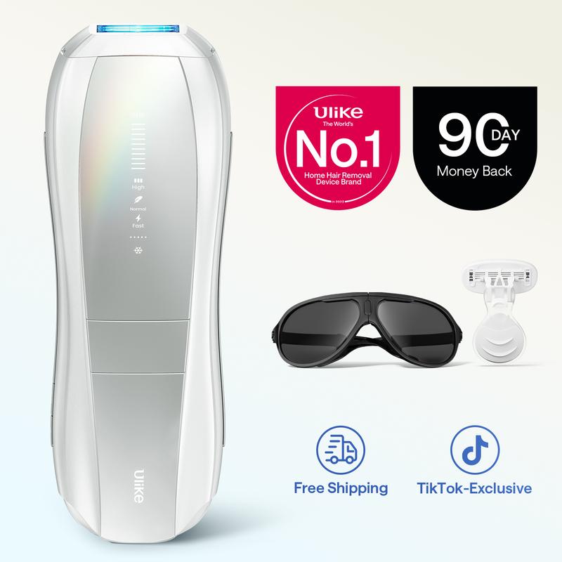 [Exclusive] Ulike Laser Hair Removal, Dual Light, Air 10 IPL Hair Removal for Women and Men, 65°F Ice-Cooling Contact, Skin Sensor & SHR Mode for Nearly Painless, Effective & Long-Lasting Hair Removal from Home, Silver-White, Exclusive in TikTokShop