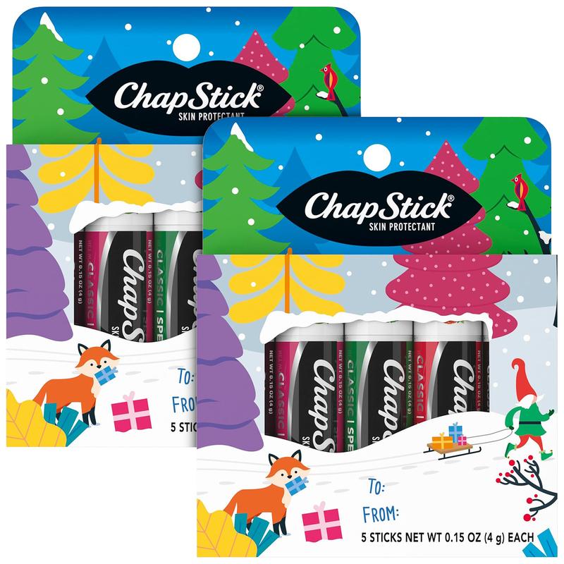 ChapStick Holiday Lip Balm 5-Pack (2 Sets) – Classic Lip Care, Perfect Stocking Stuffer!