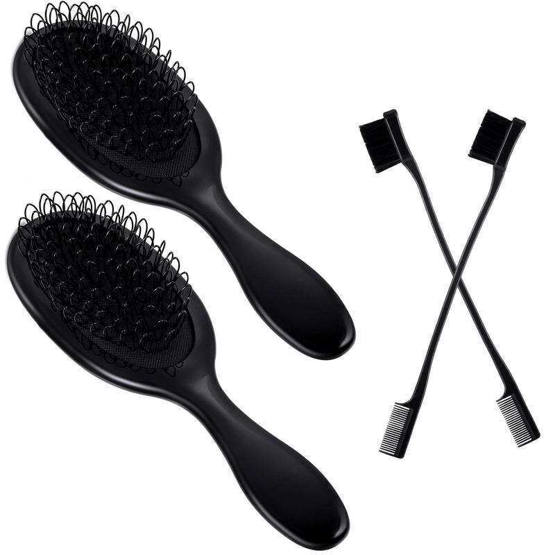 Wig Styling Tool Set, 4 Counts set Loop Wig Brush Comb Set, Including 2 Counts Black Loop Brush & 2 Counts Hair Edge Brush, Double Sided Control Hair Brush Wig Styling Tools for Synthetic Hair and Wigs