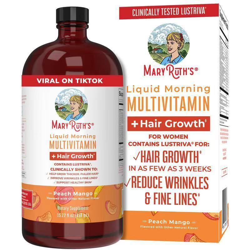 New Liquid Multivitamin + Hair Growth With Clinically Tested Lustriva - Thicker Hair - Reduce Wrinkles & Fine Lines - Vegan - 30 Fl Oz Haircare Biotin