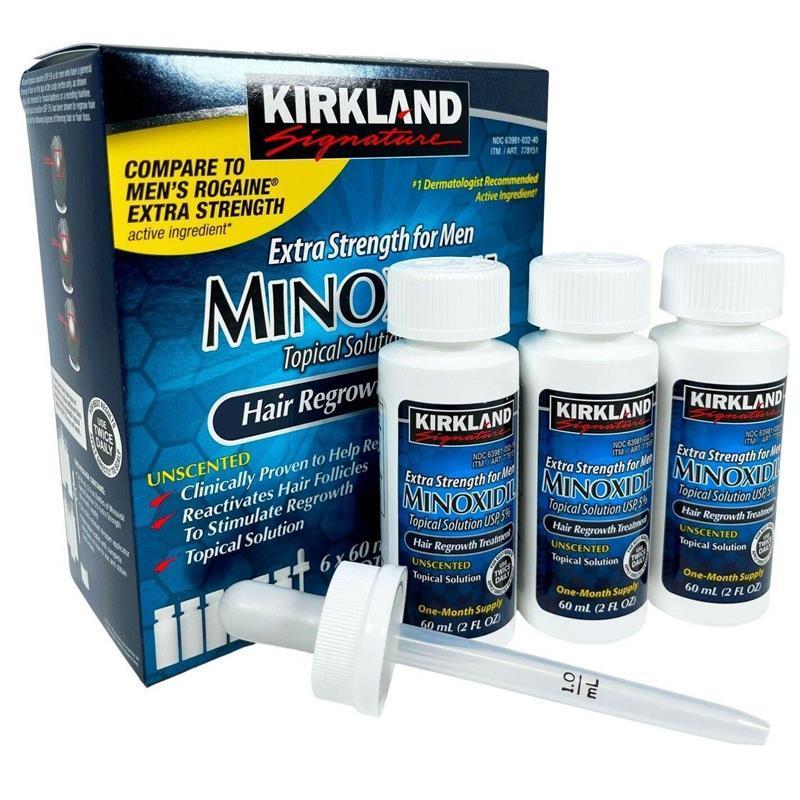 Kirkland Minoxidil 5% Extra Strength 1, 3, 6 Month Supply Men's Hair Growth Hair Care Pack Serum Comfort