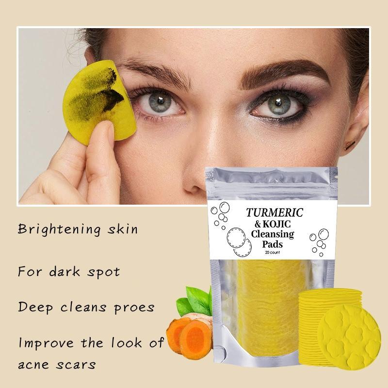 Turmeric & Kojic Acid Cleansing Pads for Dark Spots, 20pcs set Facial & Body Deeply Cleansing Pads, Brightening Skin Care Kit for Women & Men