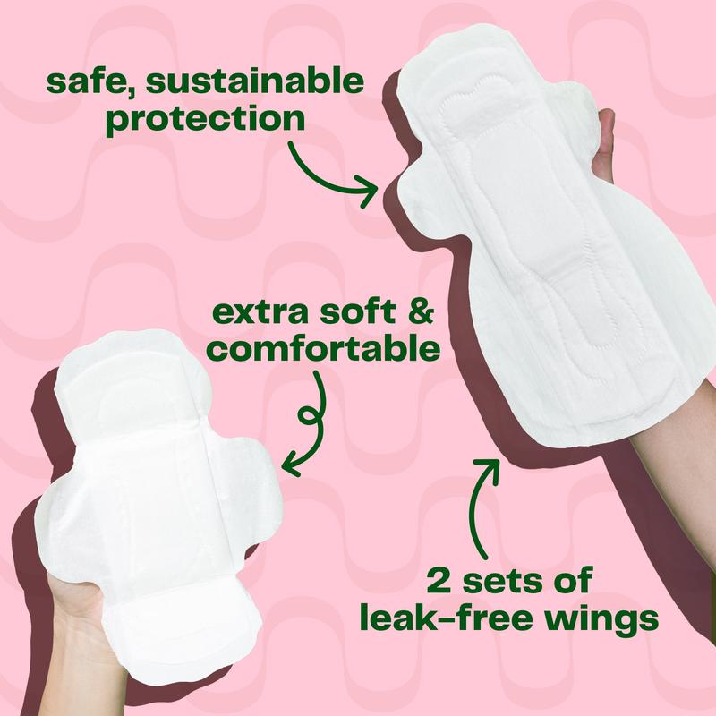 Viv Winged Bamboo Pads - 12ct 100% Toxin-Free, Ultra Soft, Absorbent Comfort Menstrual Pads with Wings, Day or Night Period Protection