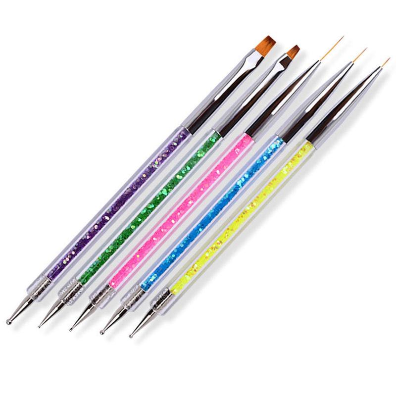 5pcs Double Head Nail Art Pen Set, Glitter Gel Brushes for Manicure & Toe, DIY Manicure Tool, Christmas Gift