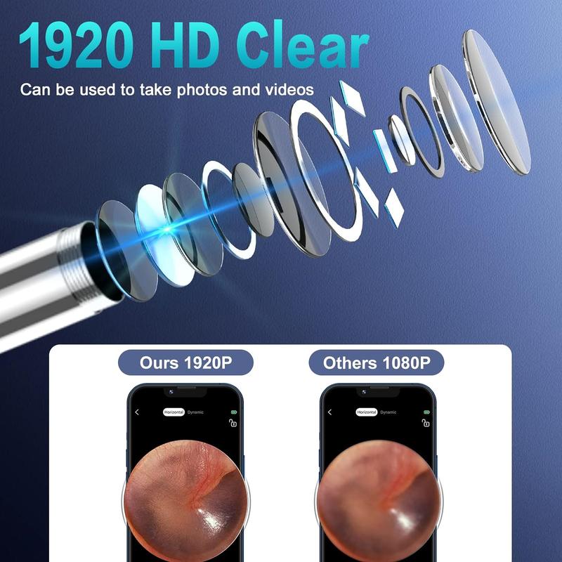 Ear Wax Removal, Ear Cleaner with 1920P HD Camera and Light with 8 Pcs, Earwax Remover for iPhone, iPad, Android Phones