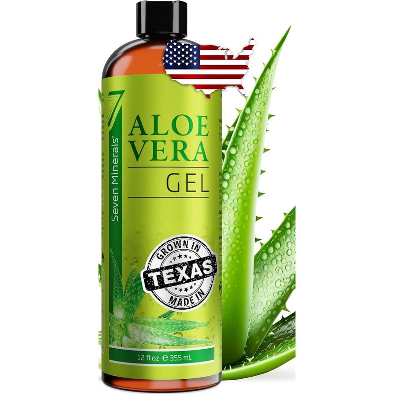 Seven Minerals Organic AloeVera Gel - 2 oz - from Freshly Cut 100% Pure Aloe - For Face, Skin Repair, Hair, Sunburn Comfort Moisturizers Skincare