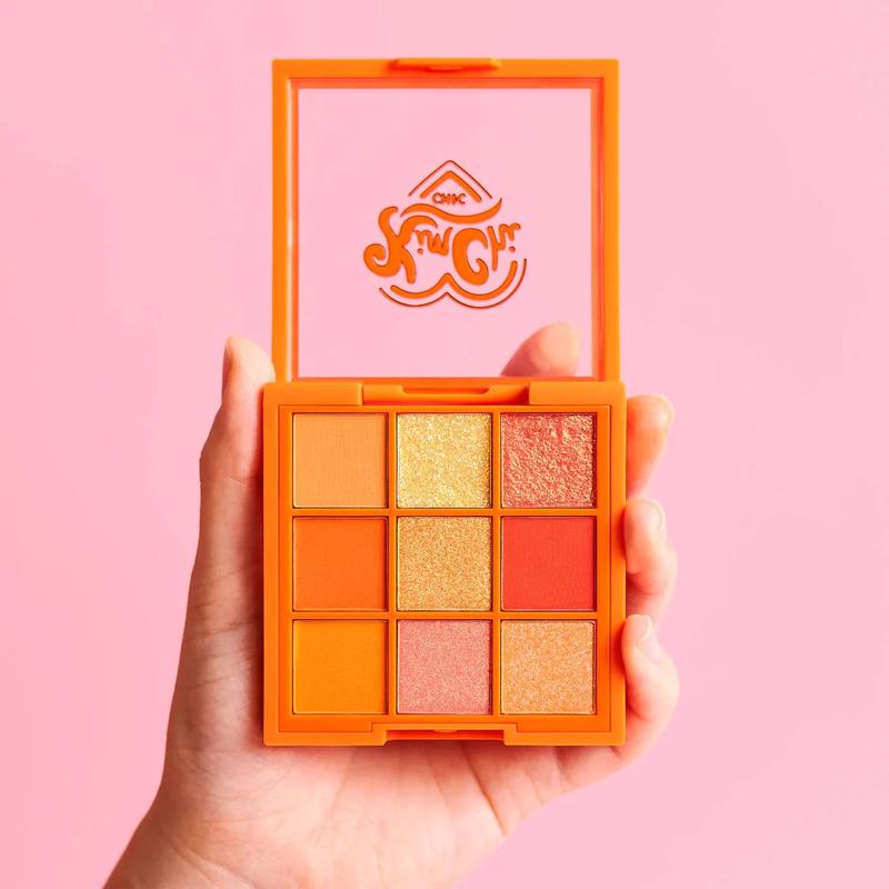 KimChi Chic Citrus Queen Eyeshadow Palette - 9 Shimmery, Glittery, and Matte Orange Colors, Cosmetic Makeup Compact, Easy to Blend