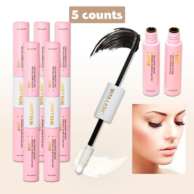 Lash Bond & Seal Cluster Lash Glue, 5 Counts set Individual Cluster Lashes DIY Lash Extension Black Bond & Clear Seal Lash Glue, for Sensitive Eyes, Christmas Gift