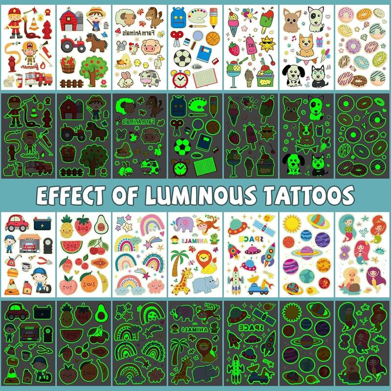 600+ Mix Styles Glow  Tattoos for Party Supplies,Luminous Temporary Tattoos Stickers for  , Tattoos  Birthday Party Favors (56 Sheets) Long Lasting Olive