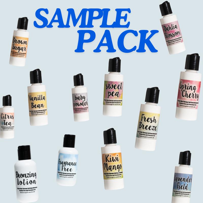 SAMPLE PACK (4 RANDOM FRAGRANCES) - The Lotion Company 2 ounce full body moisturizer lotions - travel size Body Care Comfort; Stocking Stuffer Scent Blend Calming