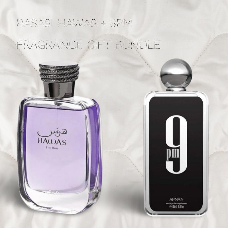 Rasasi Hawas + 9PM 100ml (3.4 Fl oz) Long Lasting Perfume - Value Bundle - Fragrance Gift Bundle