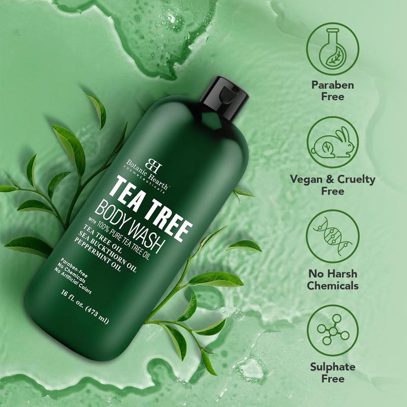 Tea Tree Body Wash Helps Nail Conditions Athletes Foot Ringworms Jock Itch & Body Odor Soothes Itching&Promotes Healthy Skin Naturally Scented 16fl oz