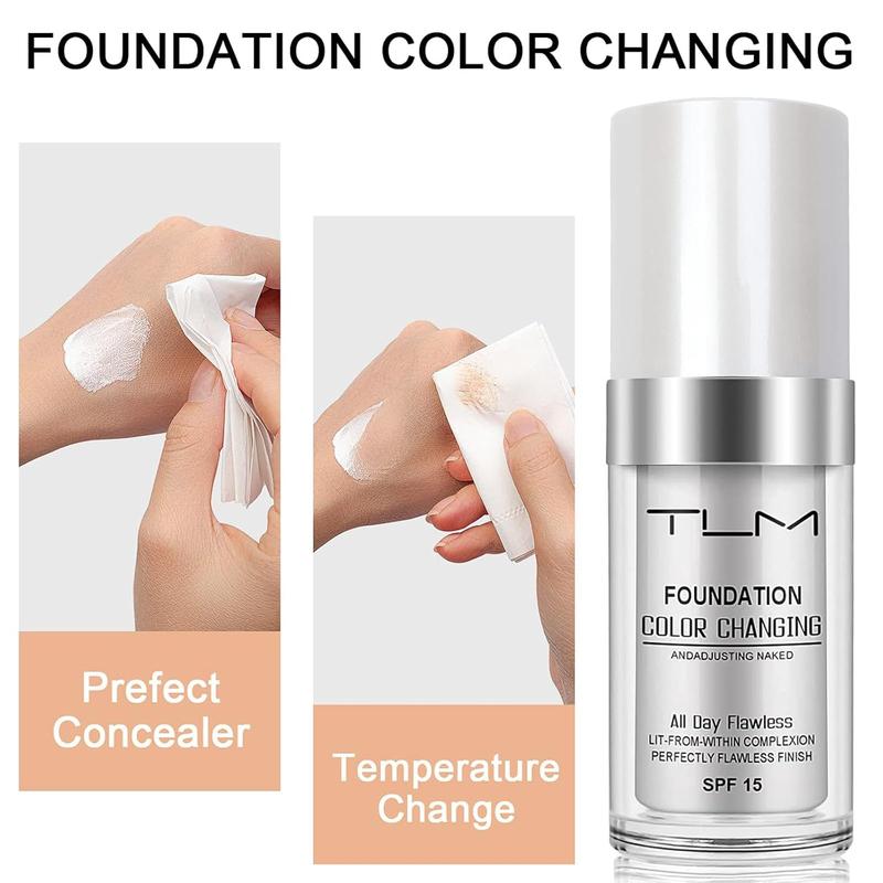 2 Pack TLM Color Changing Foundation Liquid Base Makeup Change To Your Skin Tone By Just Blending, white full coverage foundation Flawless