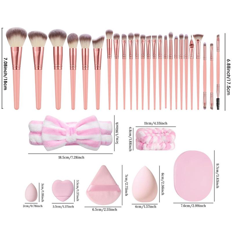 Makeup Tool Set, 55pcs set Including 25 Makeup Brushes & 10 Beauty Blenders & 15 Makeup Puff & 1 Headband 2 Wristbands and 2 Face Wash Sponges, Professional Makeup Tools for Beginners