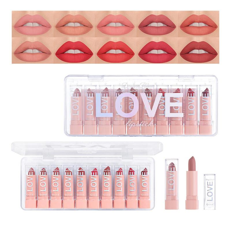 Non-stick Cup Long Lasting Matte Lipstick, 10pcs set Easy Coloring Lip Sticks, Moisturizing Matte Lipstick, Suitable for All Occasions Lip Makeup