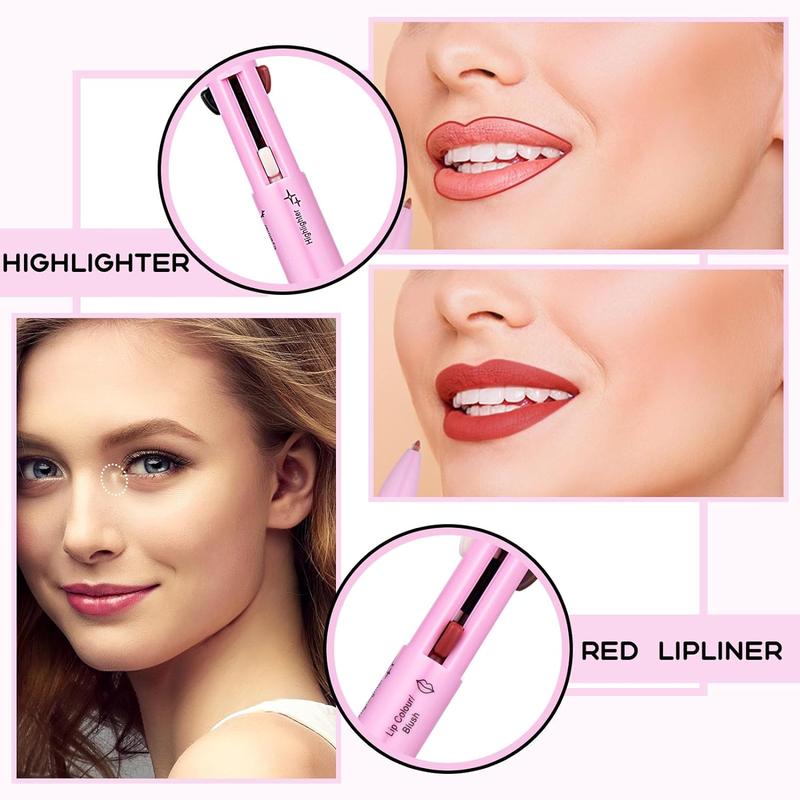 Multi-effect 4-in-1 Eyeliner Contour Pen Long-lasting Waterproof Cosmetic Eyeliner Makeup Pen Lip Liner Lipliner Berry Brow Color Lipstick