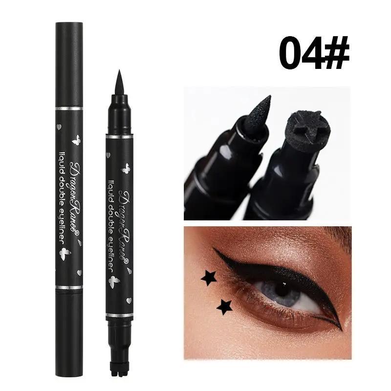 Waterproof Double-ended Eyeliner Stamp Pen (5 Counts set), Heart & Flower & Star & Dot Shape Eyeliner Pens, Eye Makeup Tool for Women & Girls