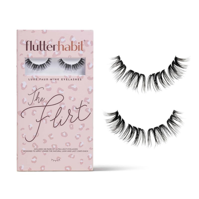 FlutterHabit The Flirt pack of 6 DIY false Eyelash Extensions. Under lash application method. Long-wearing - lightweight - natural looking lashes - semi dramatic, cat eye and curled style - adhesive sold separately.