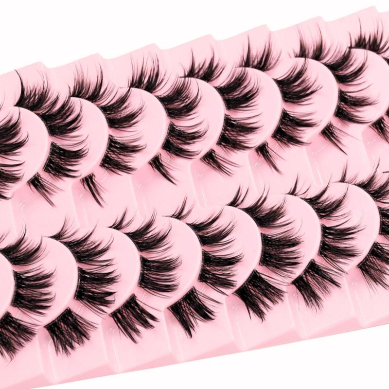 10 Pairs Manga Clusters Lashes Wet Effect Look Anime False Eyelashes Fluffy 3D Cat Eye Lashes 16MM Individual Strips Clusters Lash Extensions