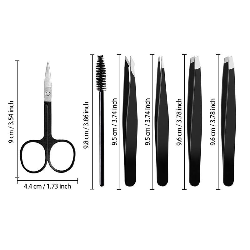 Eyebrow Tweezers Set, 6 Counts set Stainless Steel Eyebrow Tweezers with Curved Scissors, Professional Makeup Tools for Women & Men