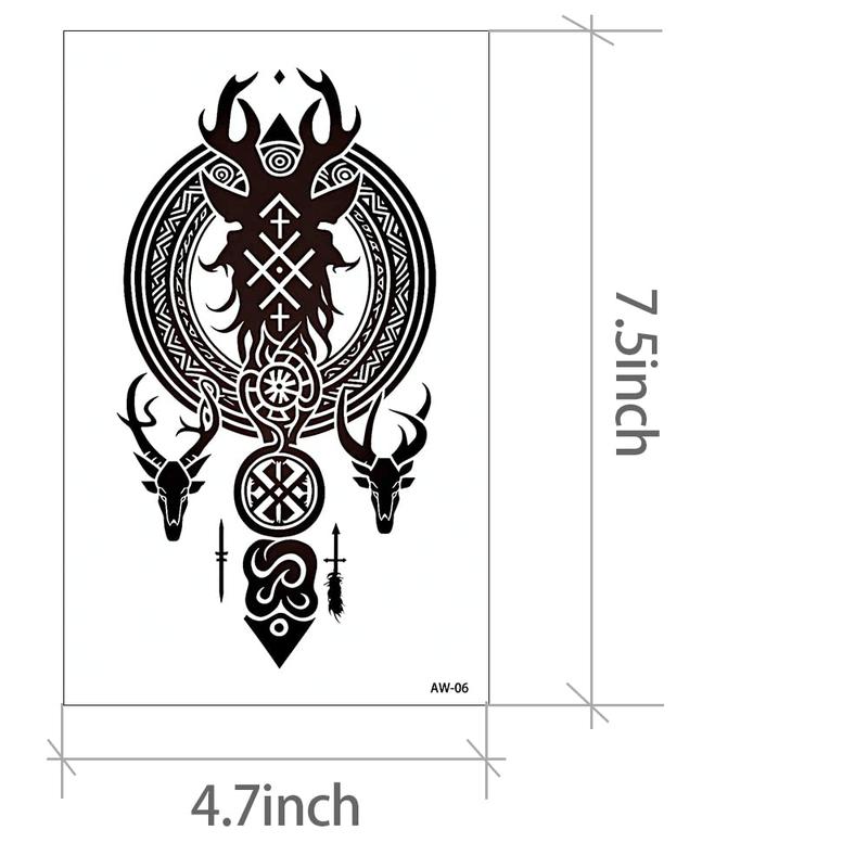 Temporary Tattoos Waterproof Viking Tribal Totems - Long Lasting Fake Tattoos for Men and Women, 10 Sheets Aesthetic Realistic